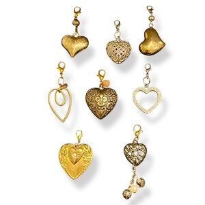 Bundle 6 Handcrafted Heart Charms Dangles Vintage to Now Favors Bag Necklace